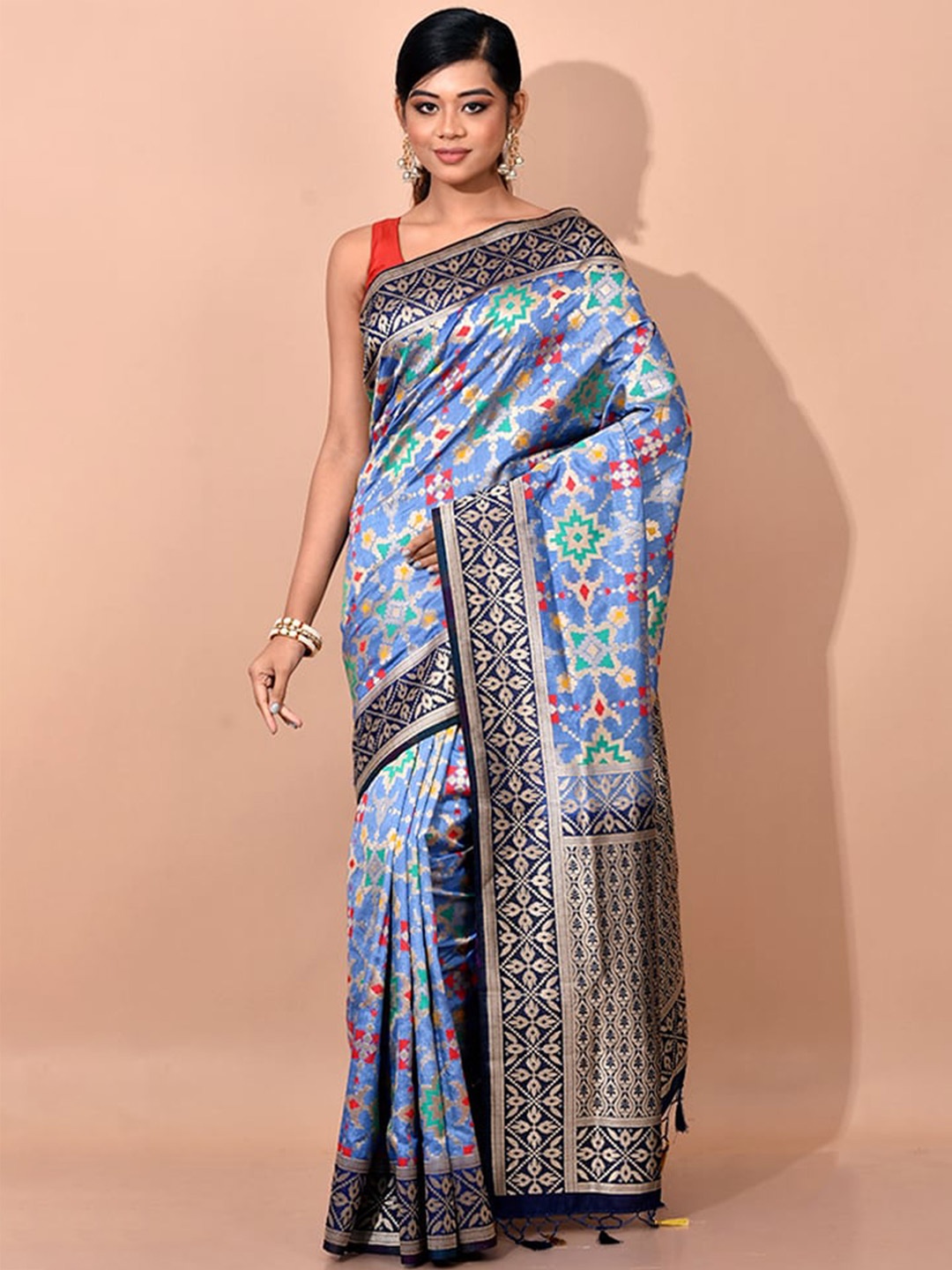 

AllSilks Blue & Pink Ethnic Motifs Zari Saree