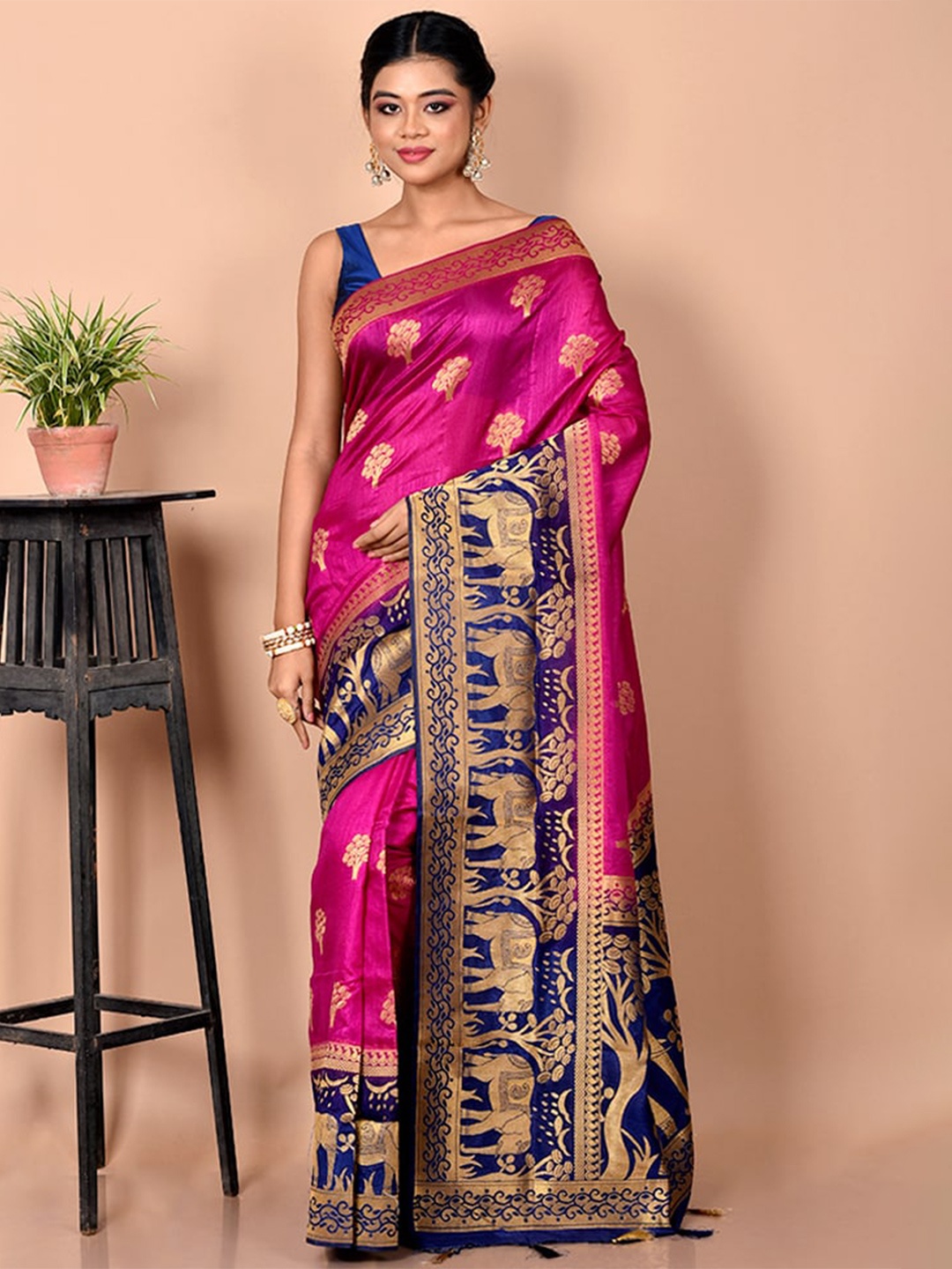 

AllSilks Purple & Blue Ethnic Motifs Zari Saree