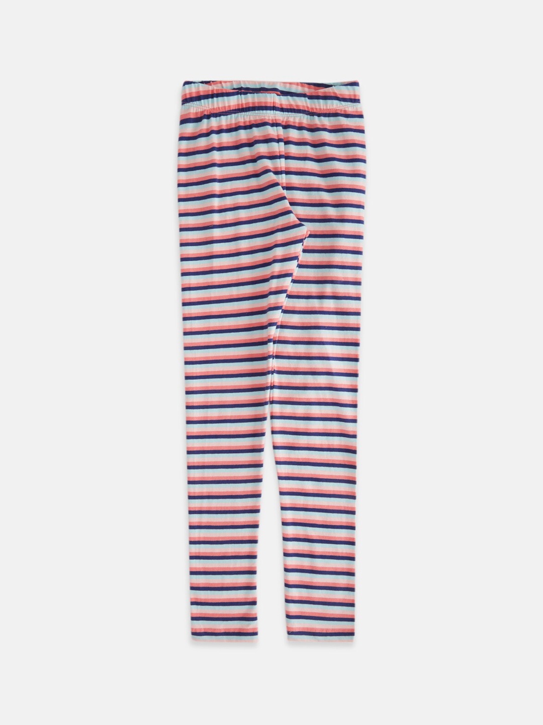 

Pantaloons Junior Girls Pink & Blue Striped Cotton Churidar-Length Leggings