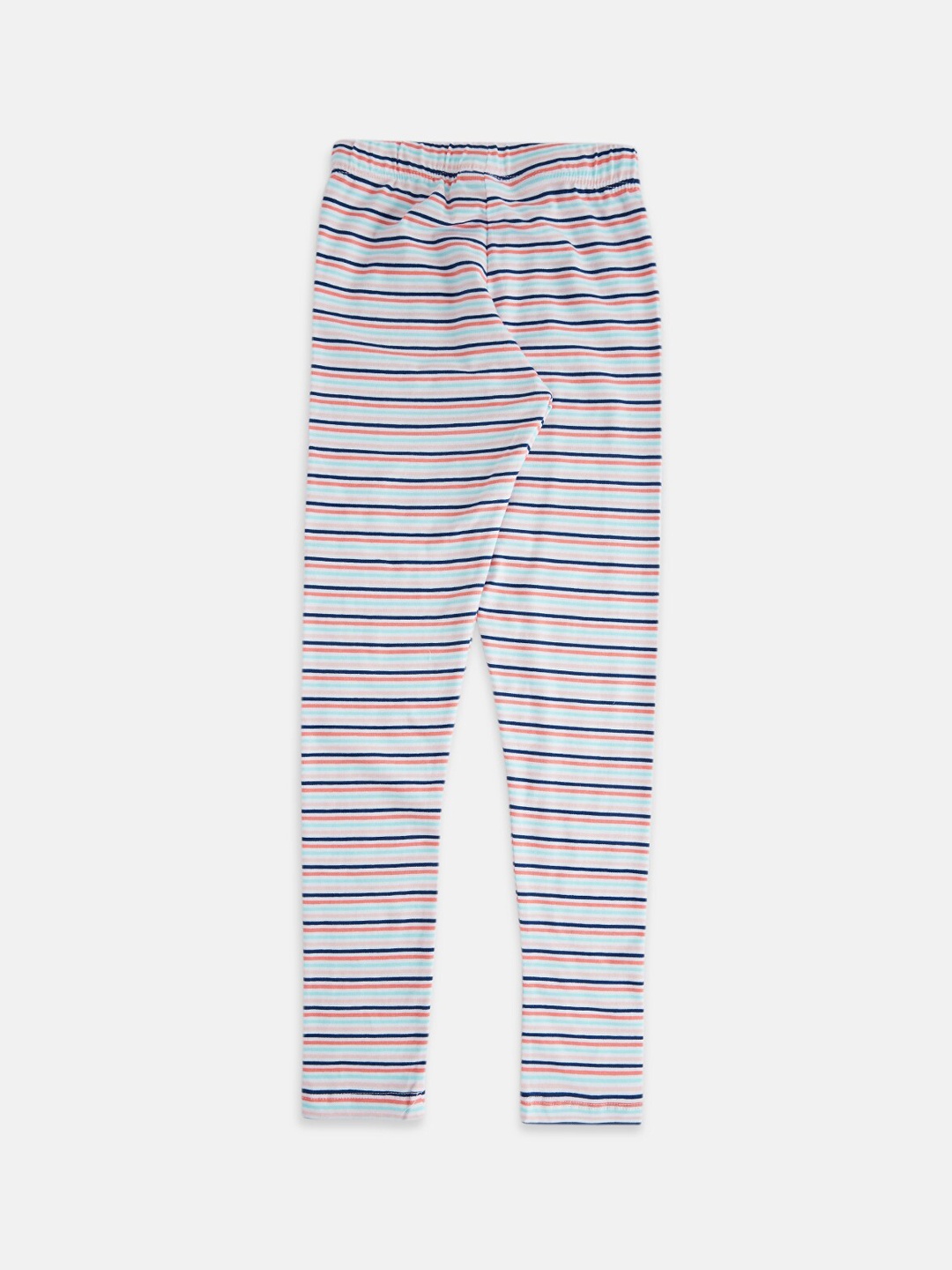 

Pantaloons Junior Girls White & Blue Striped Cotton Churidar-Length Leggings