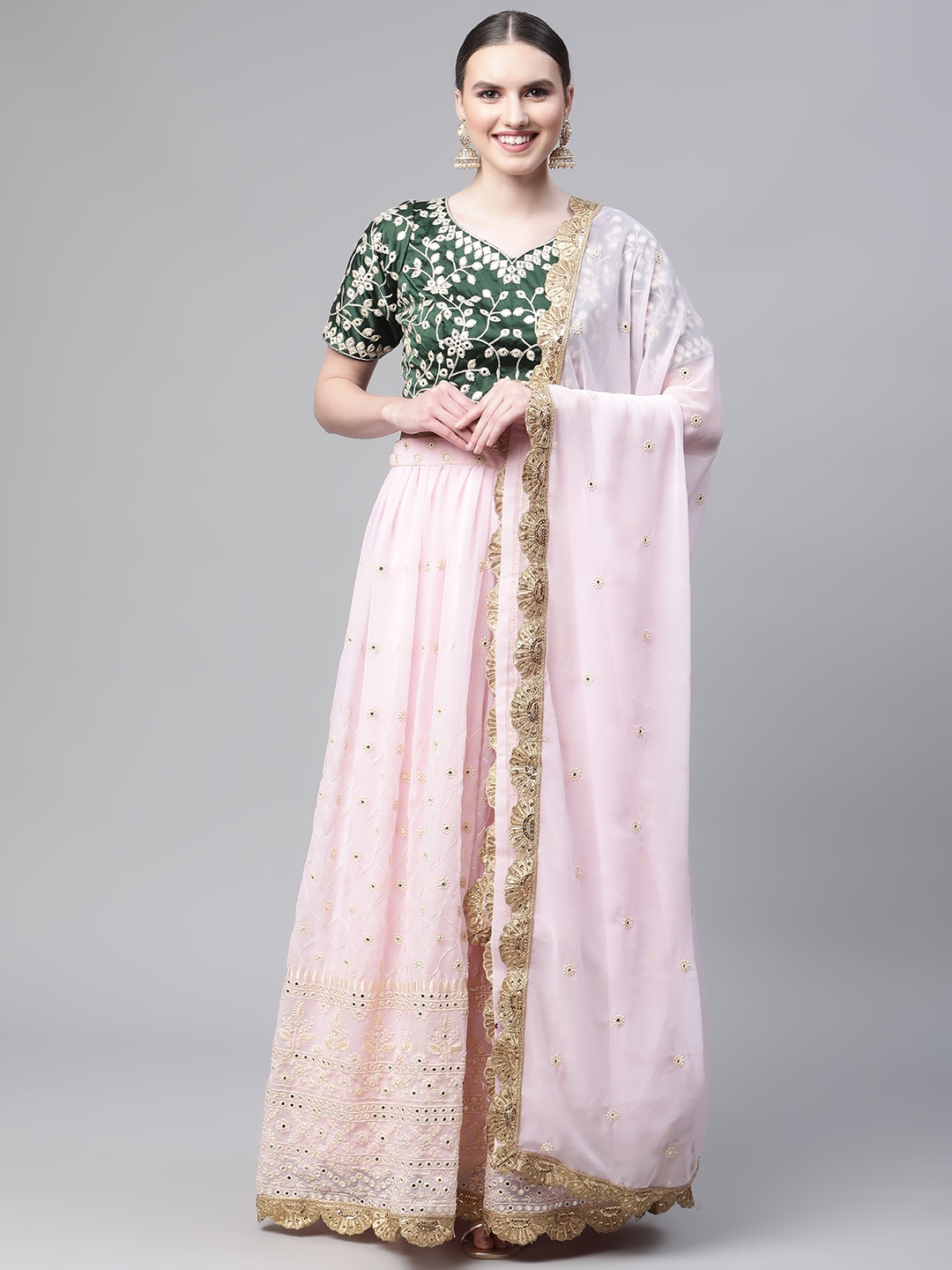 

Readiprint Fashions Embroidered Unstitched Lehenga & Blouse With Dupatta, Pink