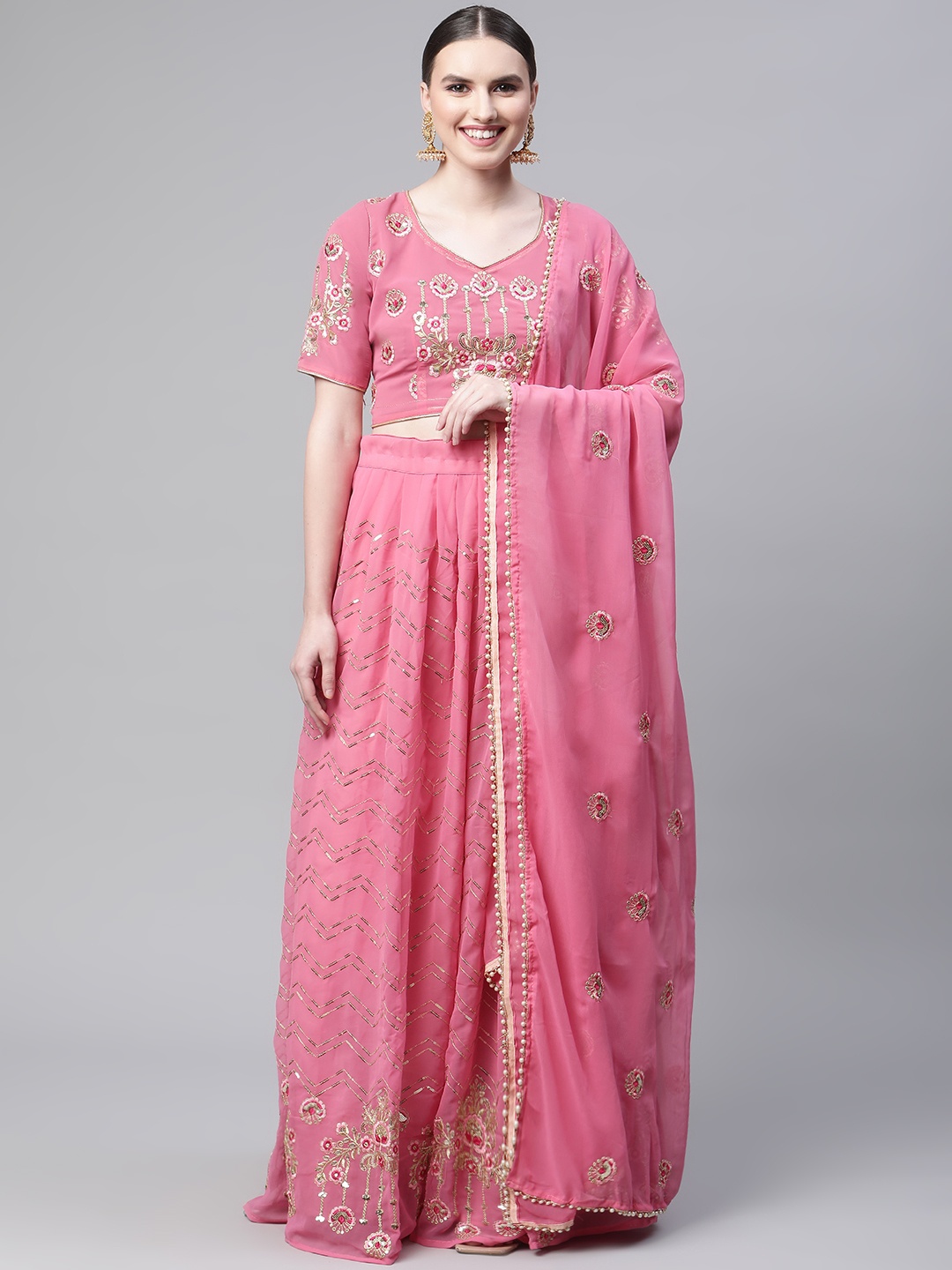 

Readiprint Fashions Georgette Semi-Stitched Lehenga & Unstitched Blouse With Dupatta, Pink