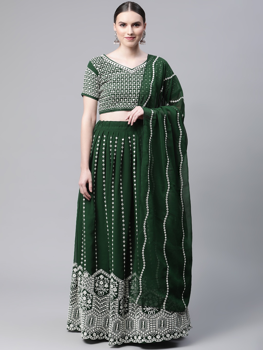 

Readiprint Fashions Georgette Semi-Stitched Lehenga & Unstitched Blouse With Dupatta, Green