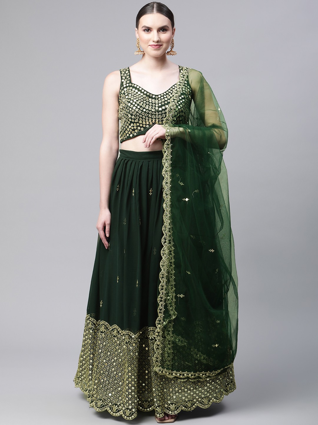 

Readiprint Fashions Georgette Embroidered Unstitched Lehenga & Blouse With Dupatta, Green