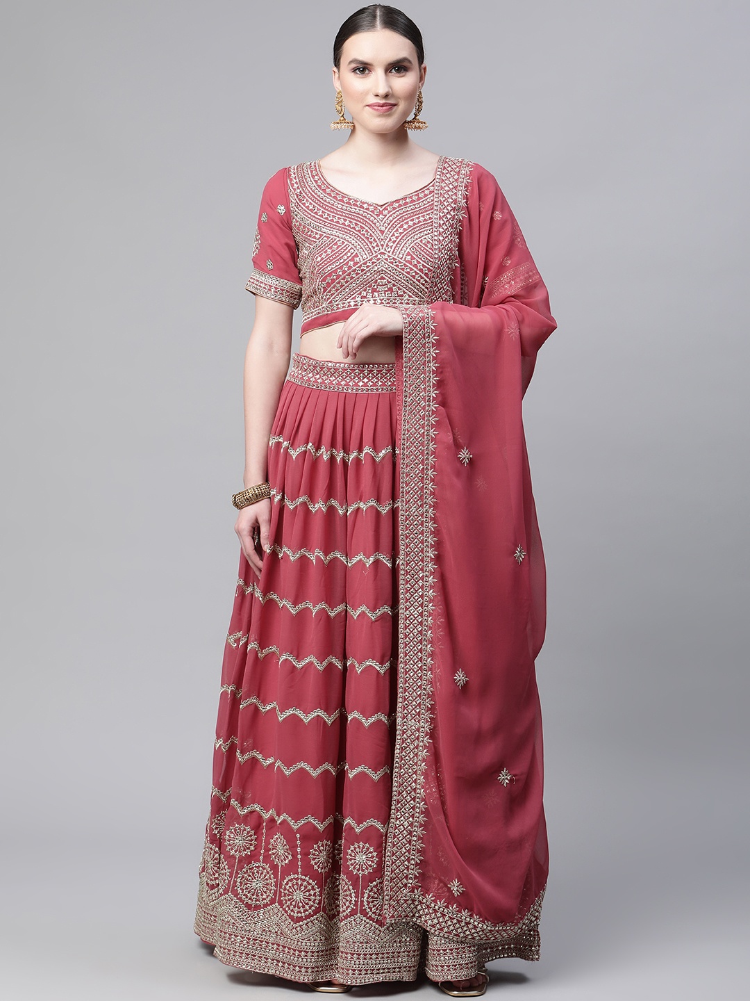 

Readiprint Fashions Embroidered Semi-Stitched Lehenga & Unstitched Blouse With Dupatta, Mauve