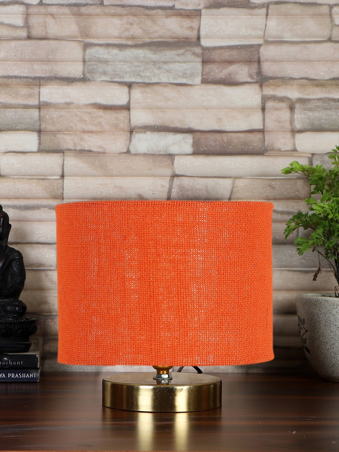 

Devansh Orange & Gold-Toned Textured Cylindrical Table Lamp