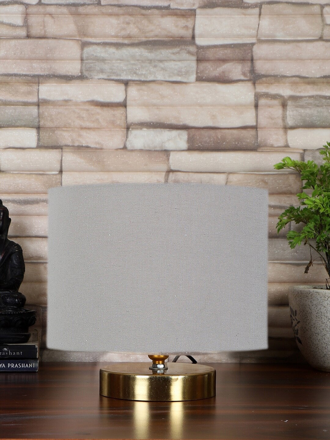 

Devansh Grey & Gold-Toned Table Lamps With Wooden Base