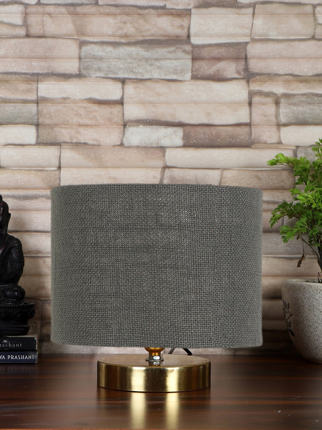 

Devansh Grey & Gold-Toned Textured Cylindrical Table Lamp