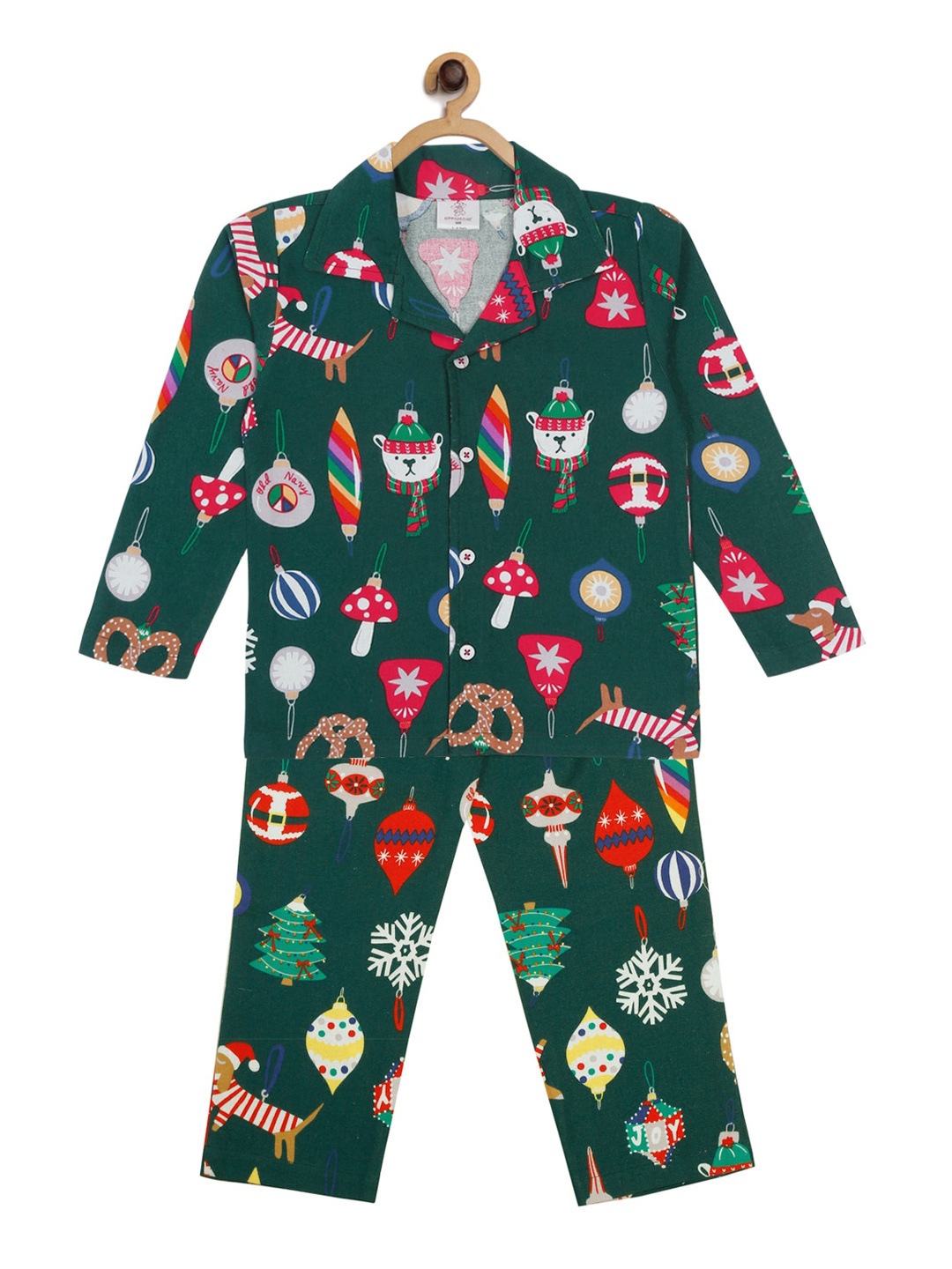 

Hippodrome Kids Green & Red Christmas Printed Pure Cotton Night suit