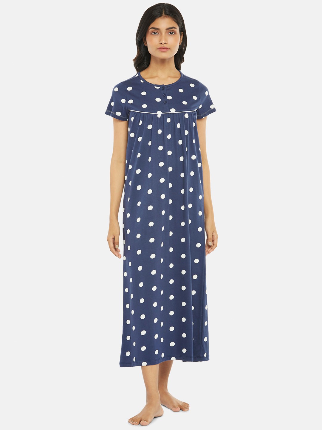 

Dreamz by Pantaloons Navy Blue Printed Nightdress