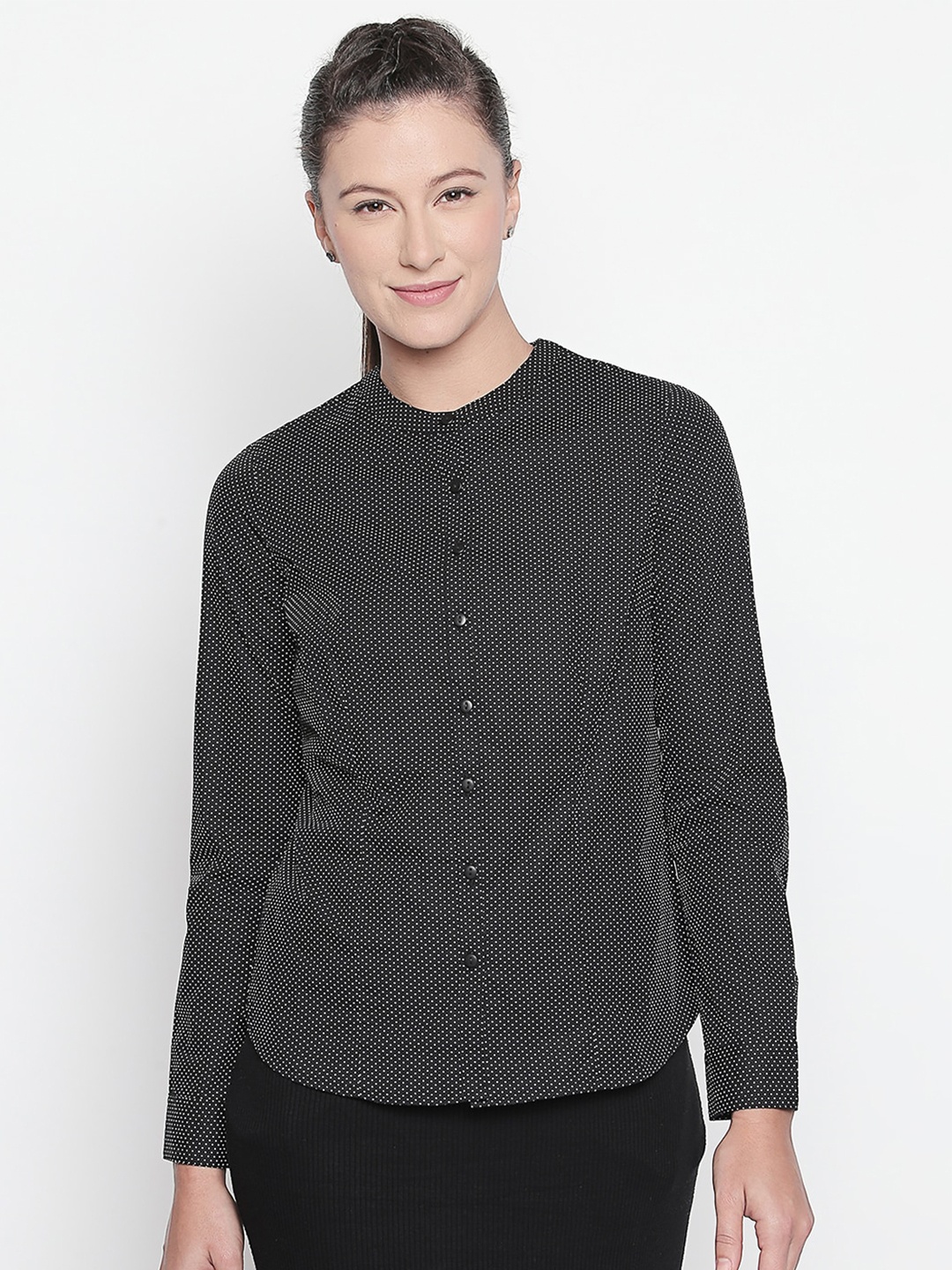 

Annabelle by Pantaloons Women Black Polka Dot Printed Cotton Formal Shirt