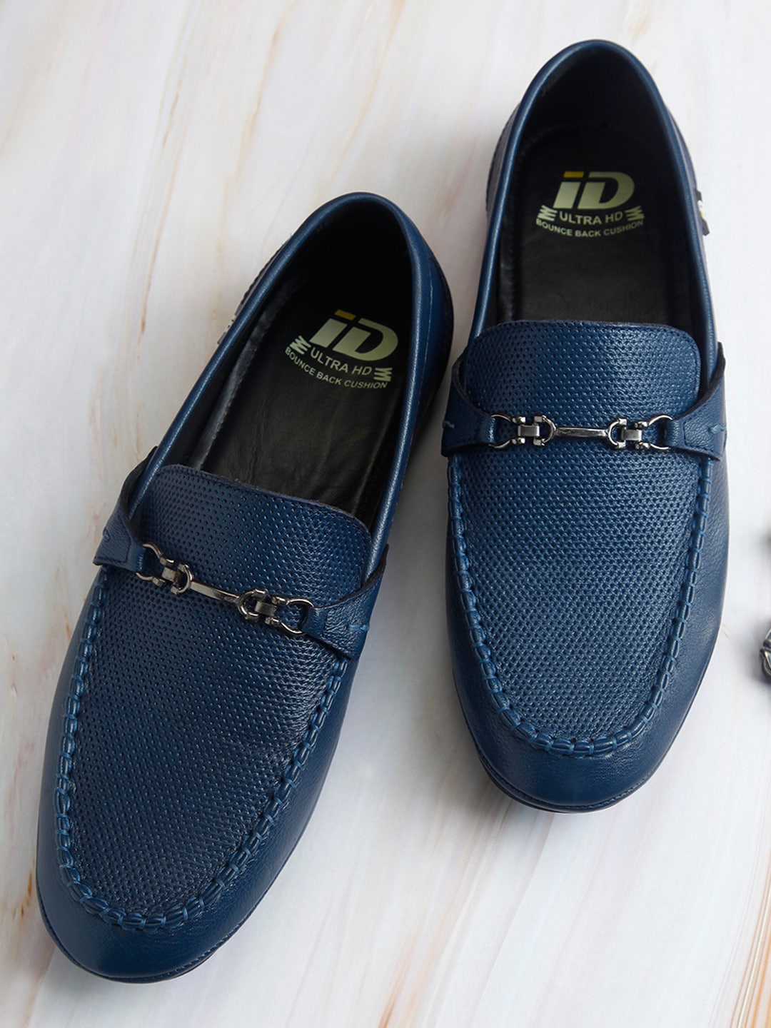 

ID Men Blue Textured Leather Loafers