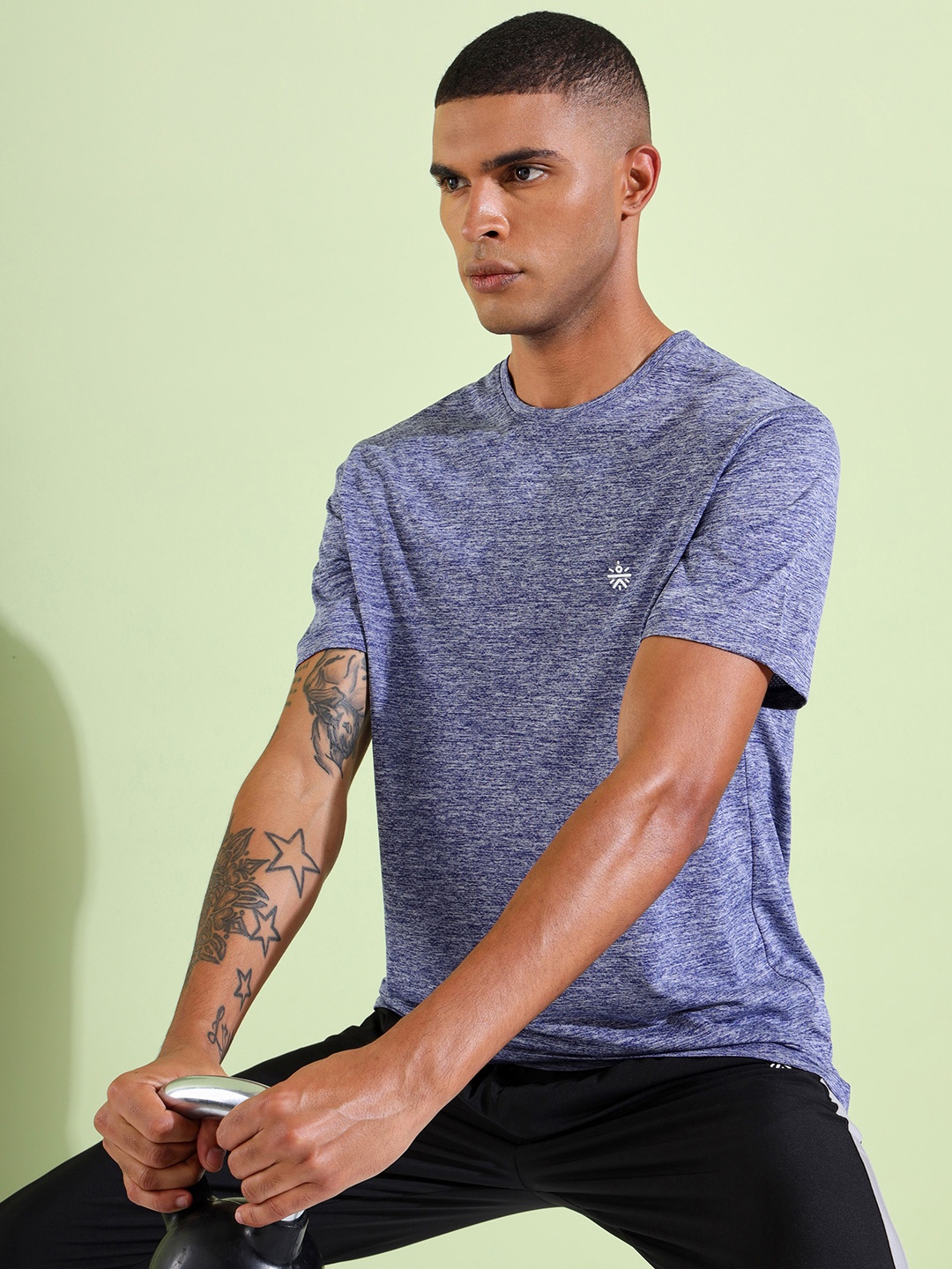 

cultsportone Men Navy Blue Moisture Wicking Workout T-shirt