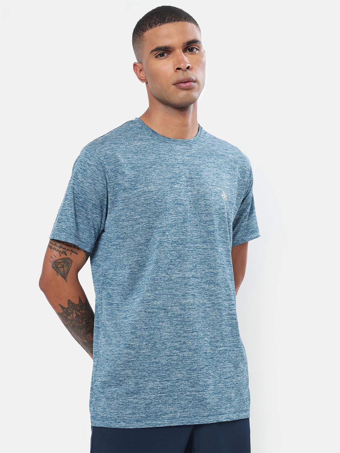 

cultsportone Men Blue Moisture Wicking Round Neck T-shirt