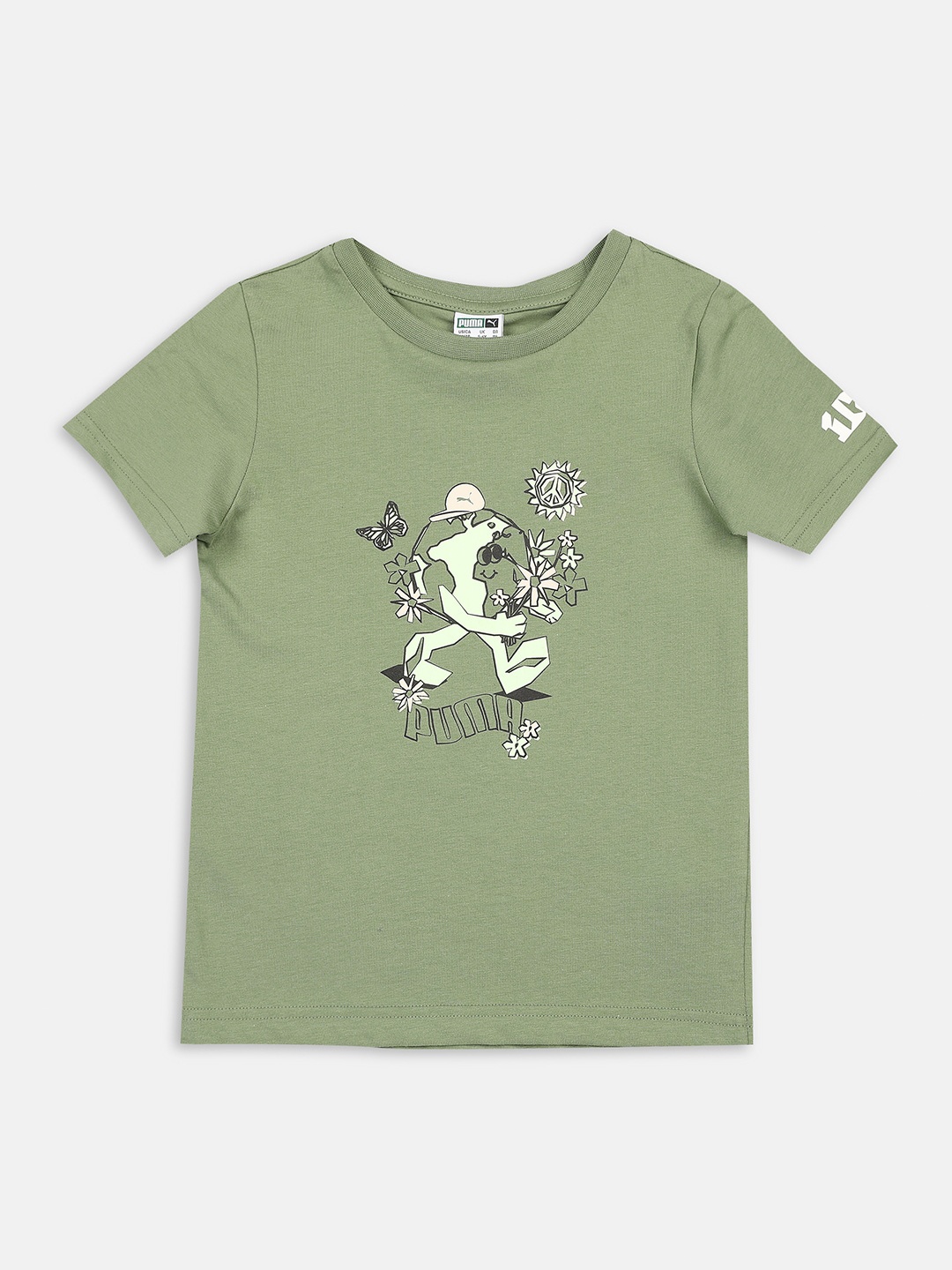 

Puma 1DER KL Rahul Feel Good Kids Green Cotton Regular Fit Youth Tshirt, Olive