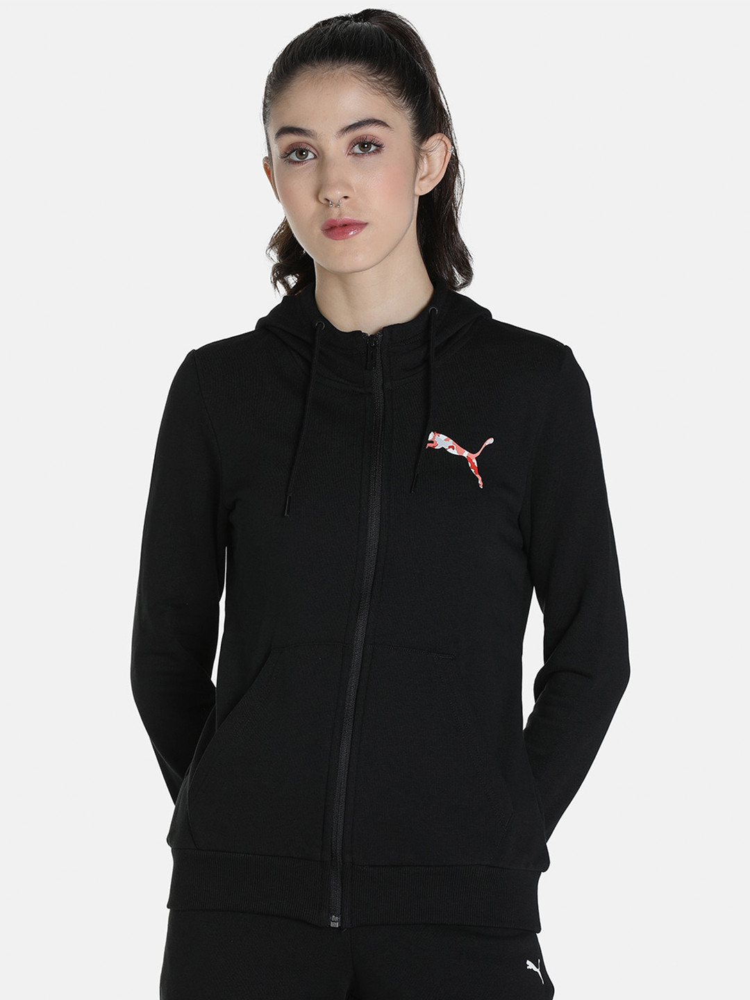 

Puma Women Black Cat Graphic Printed Cotton Hooded Regular Fit Sweatshirt