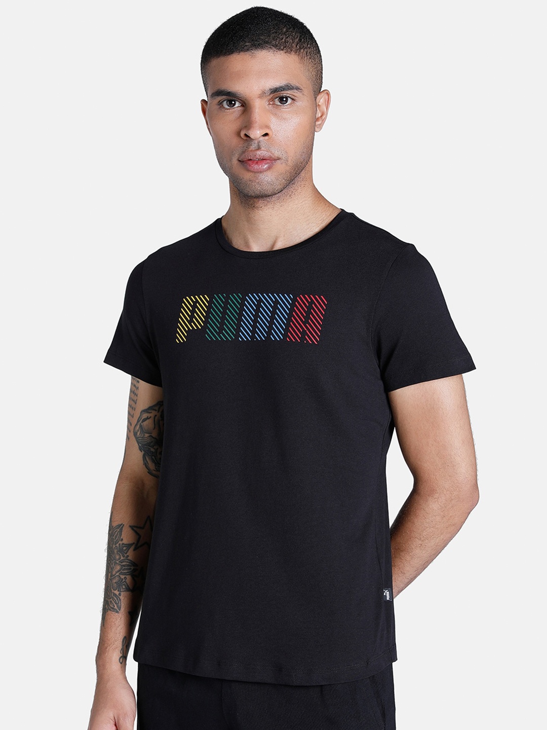 

Puma Brand Logo Printed Cotton Regular Fit T-shirt, Black