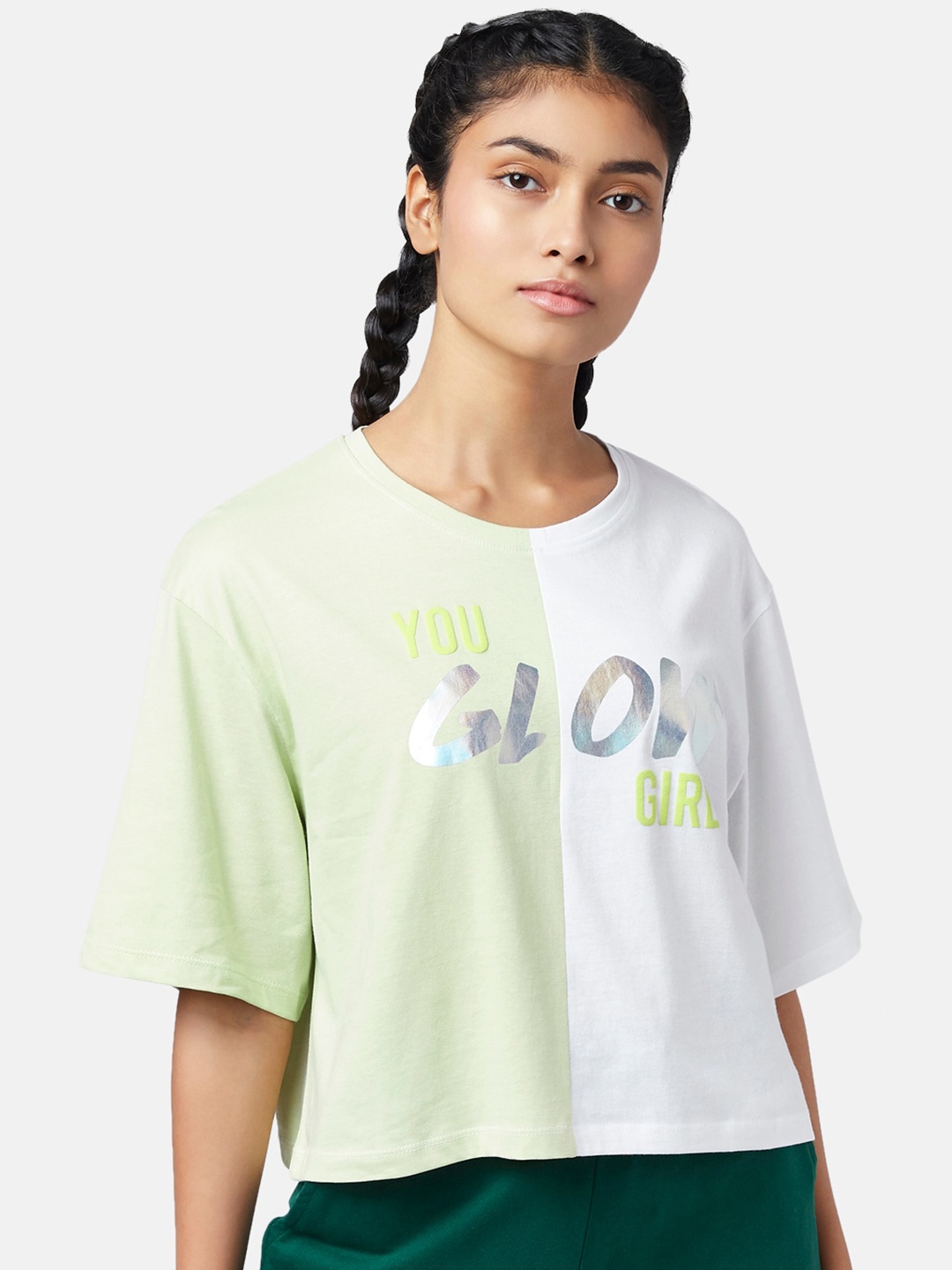 

Ajile by Pantaloons Green & White Print Top