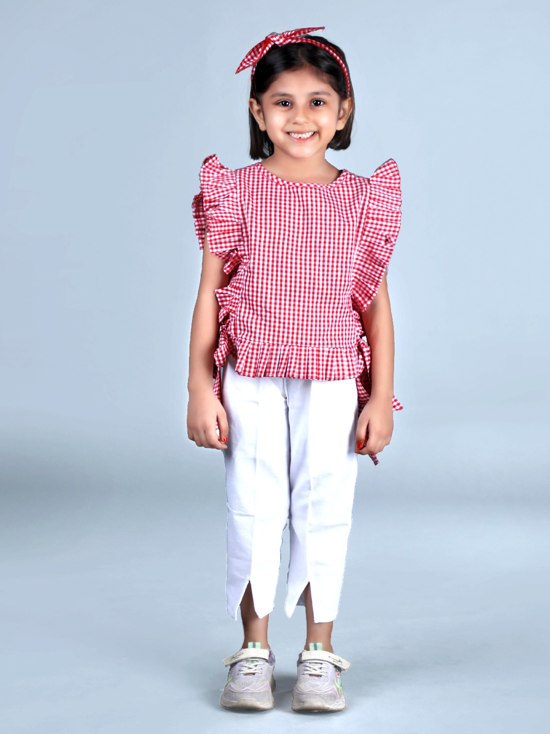 

Beyabella Girls Red & White Checked Top with Trousers