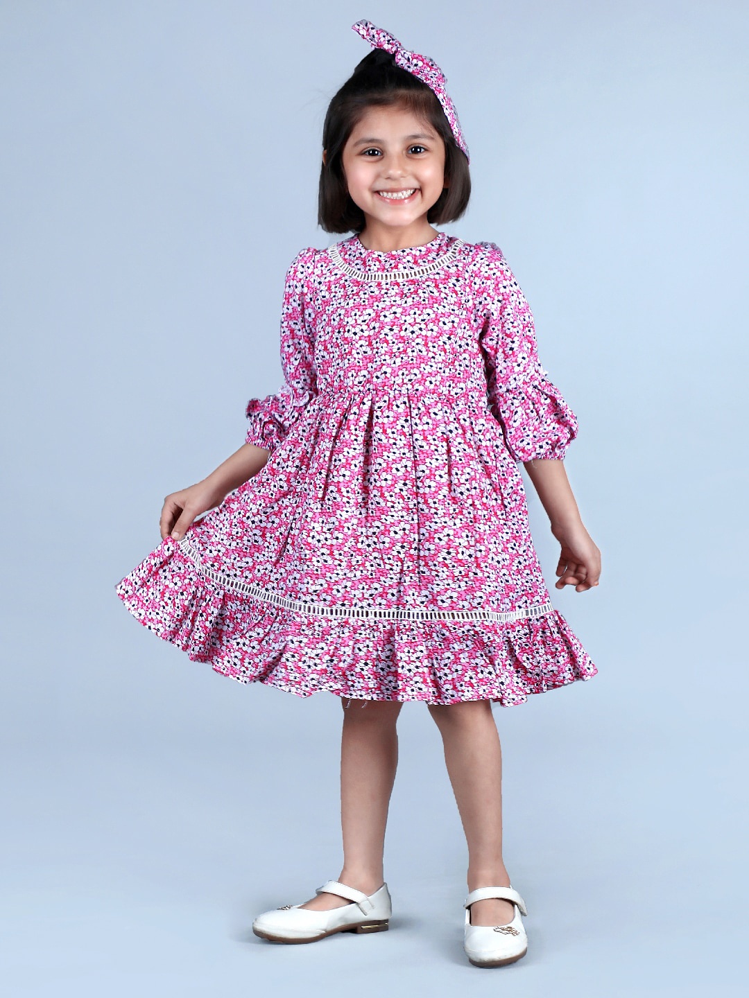 

Beyabella Pink & White Floral Cotton Dress