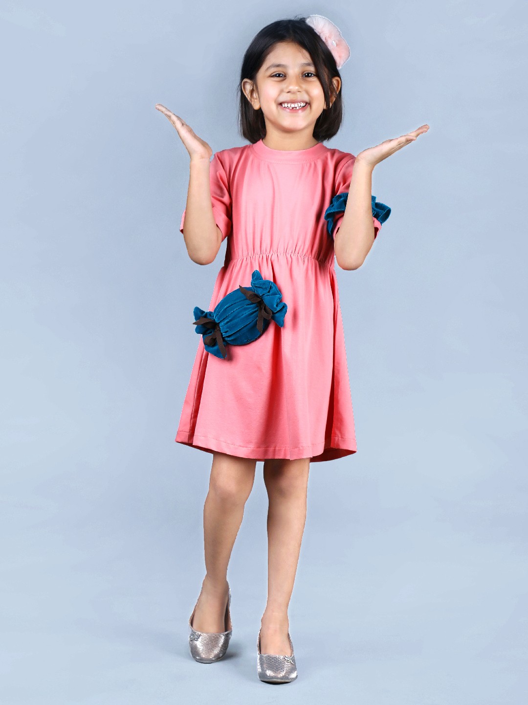 

Beyabella Pink Linen A-Line Linen Dress with Ruffled Detail