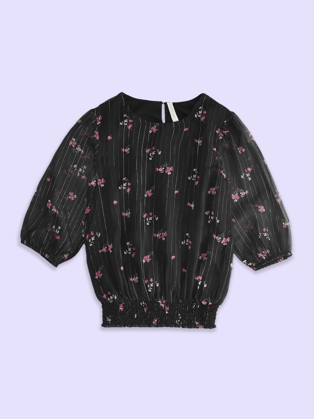 

Pantaloons Junior Black Floral Print Blouson Top