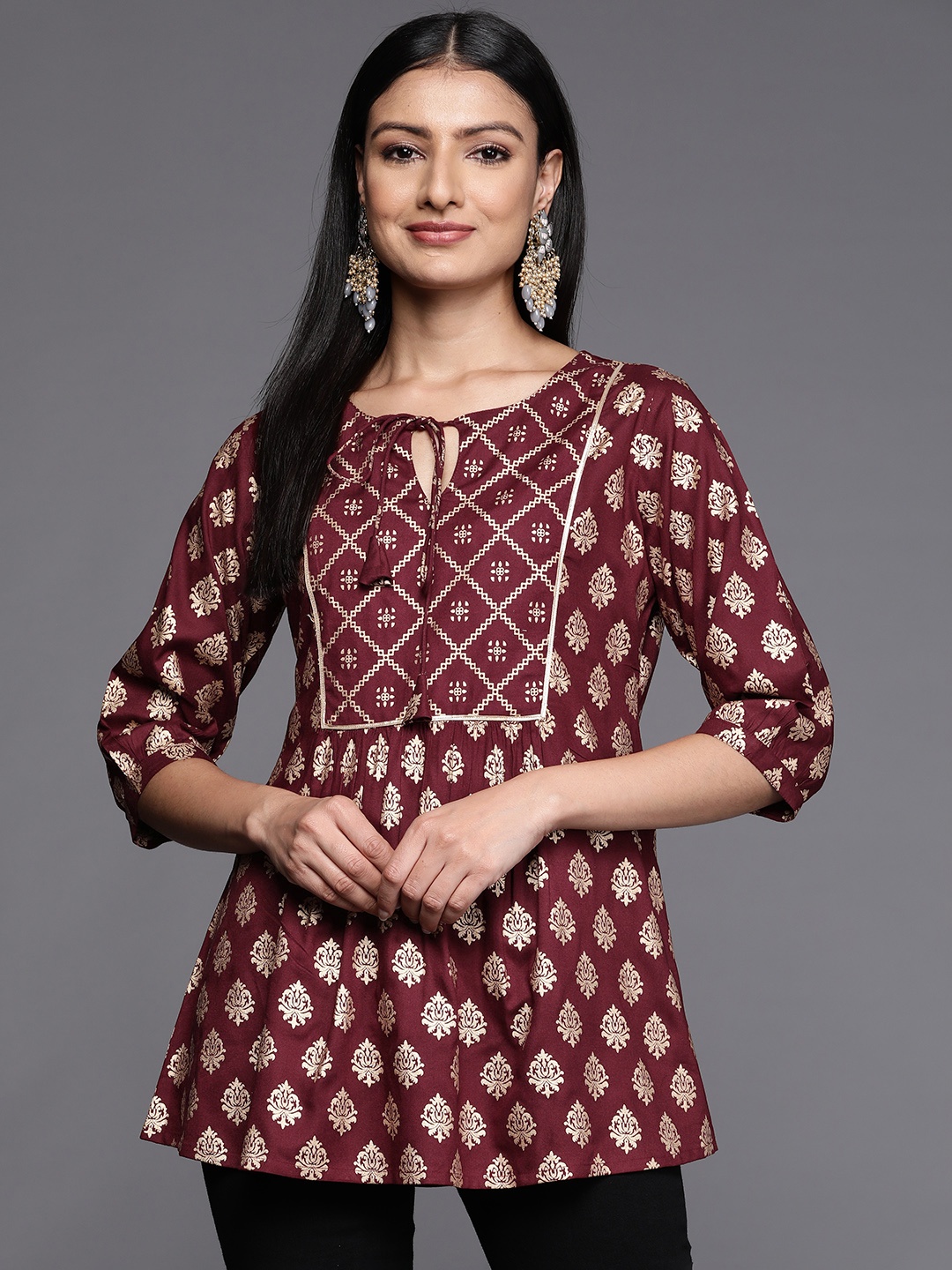 

Libas Ethnic Motifs Printed Gotta Patti Kurti, Maroon