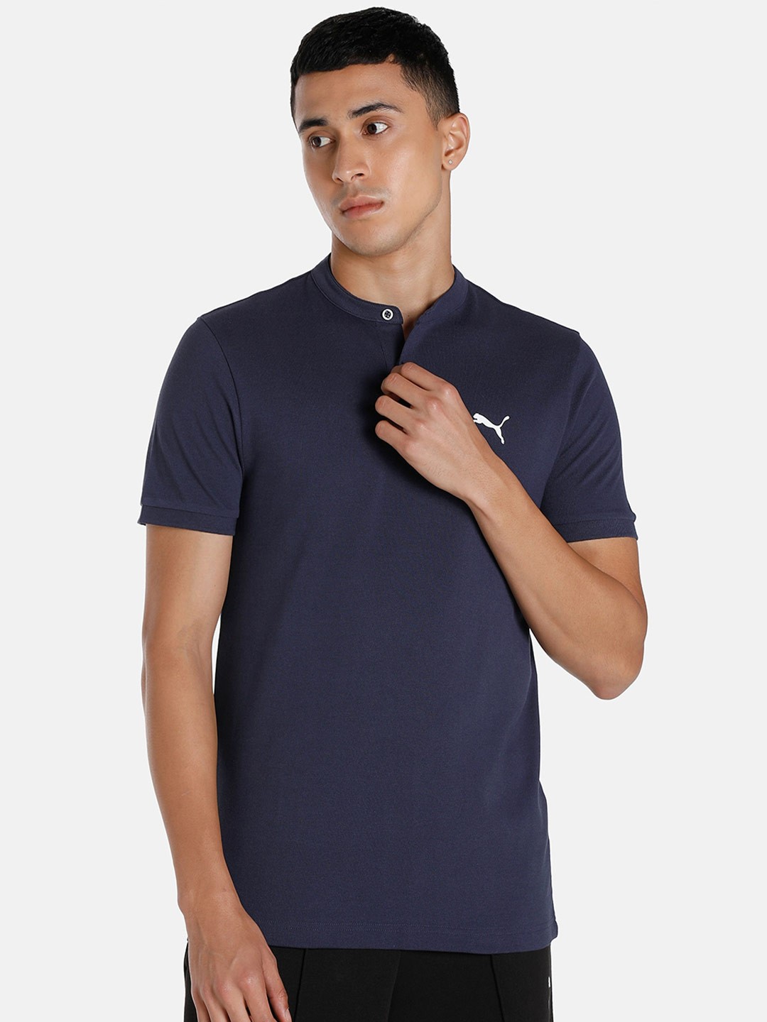 

Puma Men Navy Blue Band Collar T-shirt