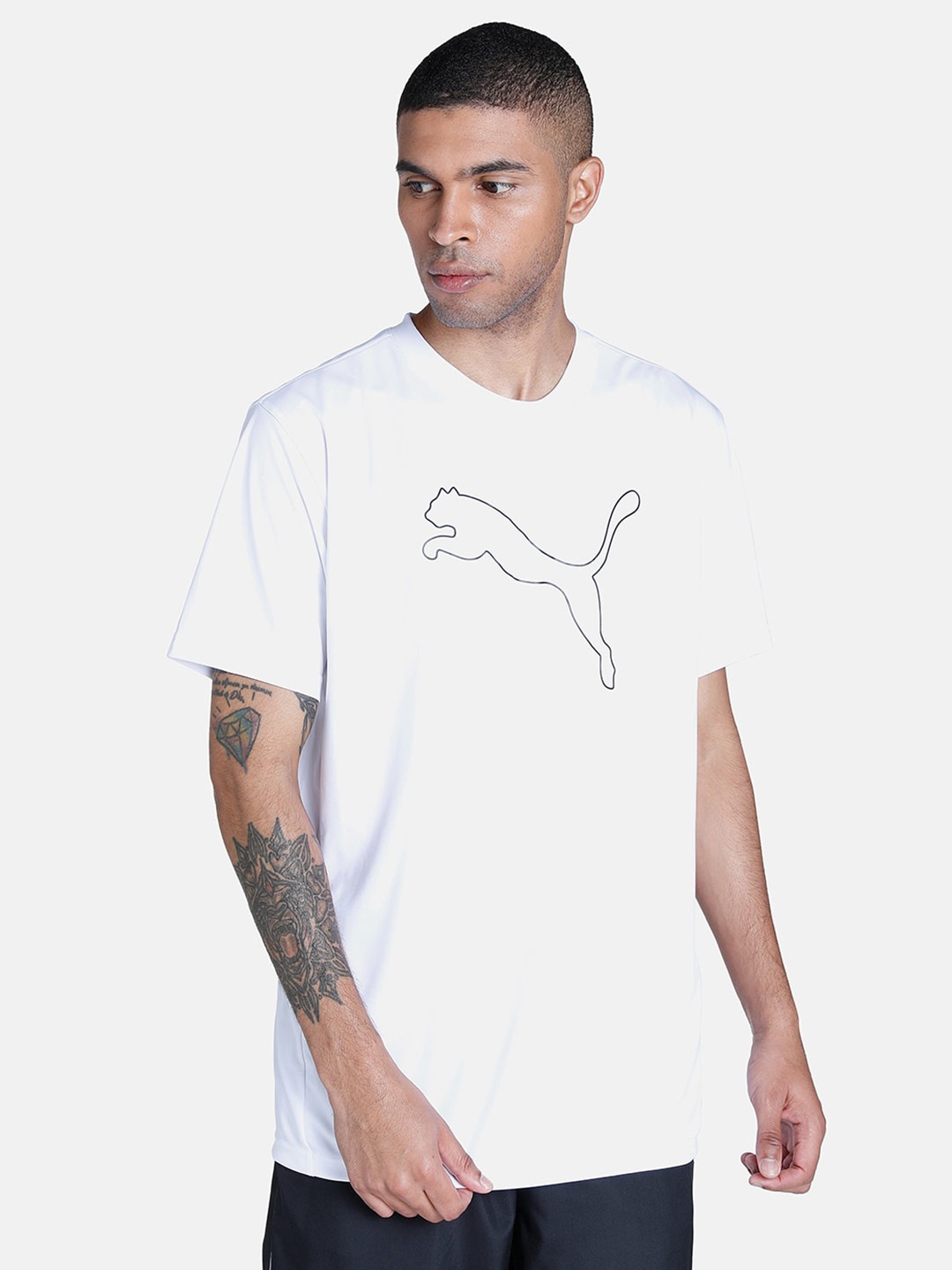 

Puma Men White & Black Performance Cat Printed T-shirt