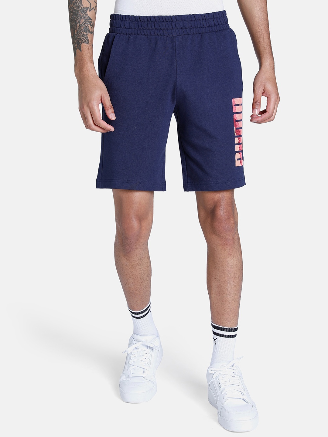 

Puma Men Navy Blue Slim Fit Graphic Pure Cotton Shorts