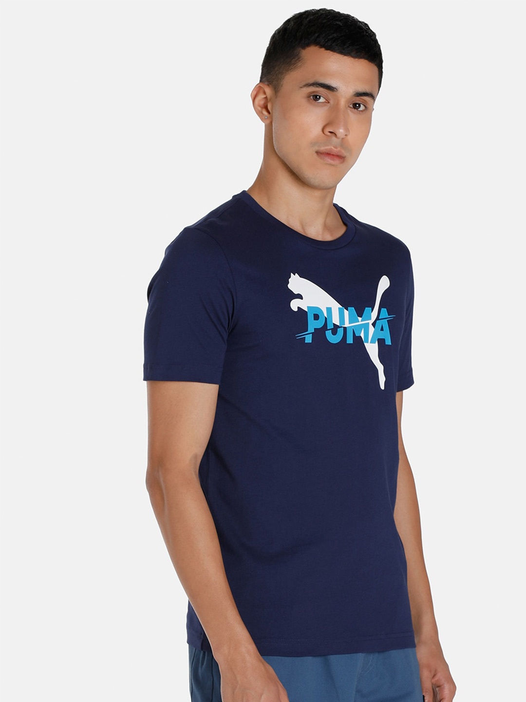 

Puma Men Navy Blue & White Modern Sports Logo Printed Cotton T-shirt