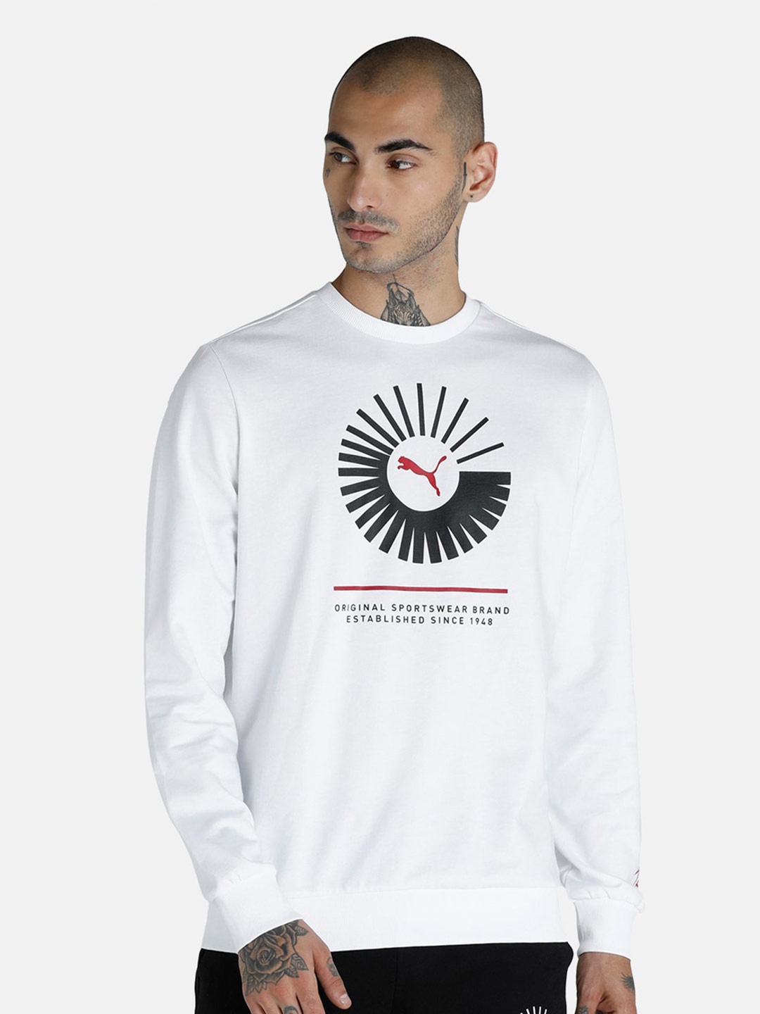 

Puma x 1DER Men Graphic Crew Cotton Regular Fit Sweatshirt, White