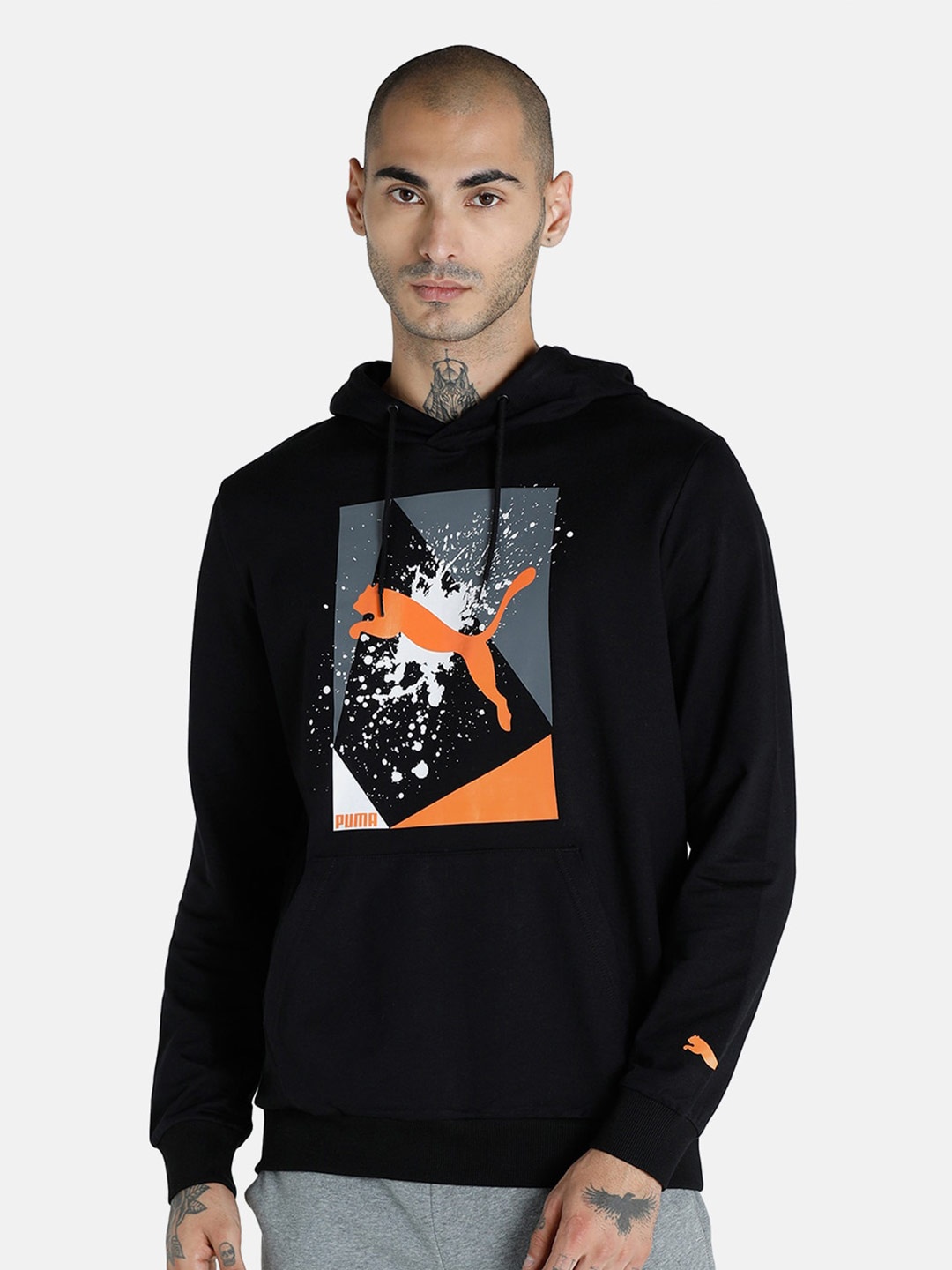 

Puma x 1DER Men Black Graphic Hooded Cotton Sweatshirt