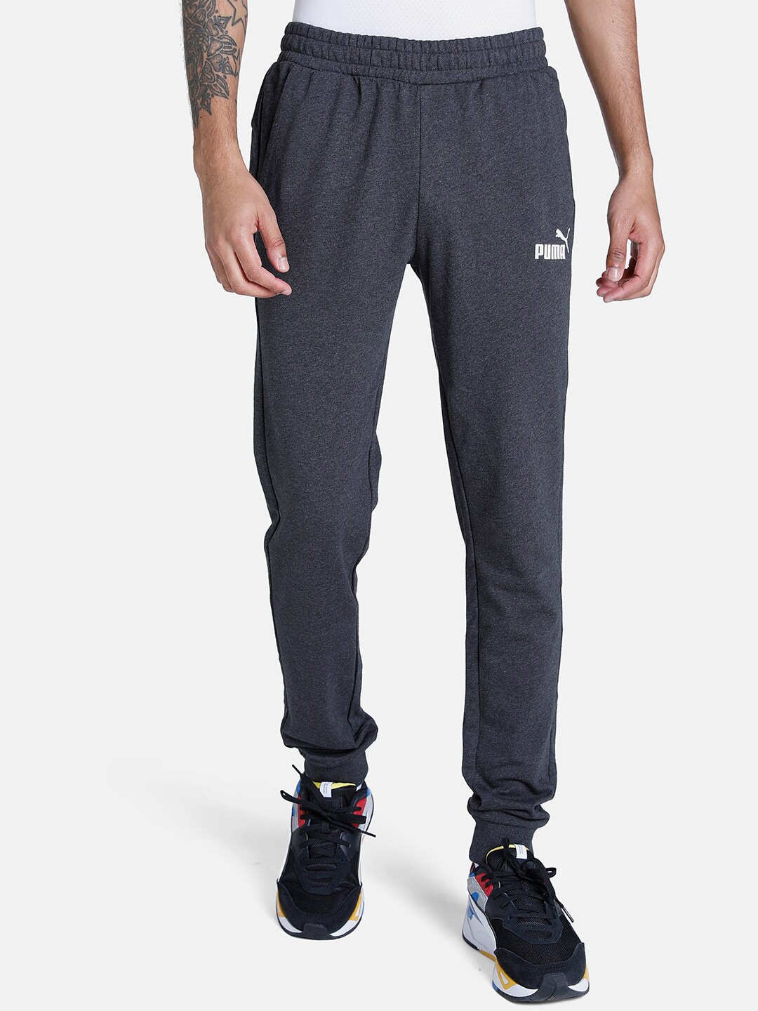 

Puma Men Dark Grey Essentials Terry Regular Fit Jersey Pant, Grey melange