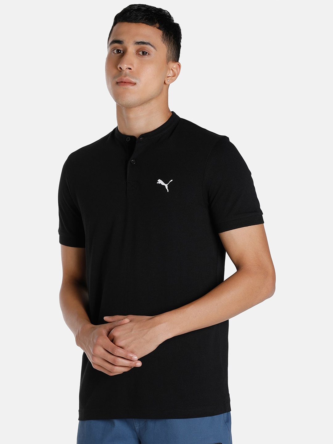 

Puma Men Black Band Collar Cotton T-shirt
