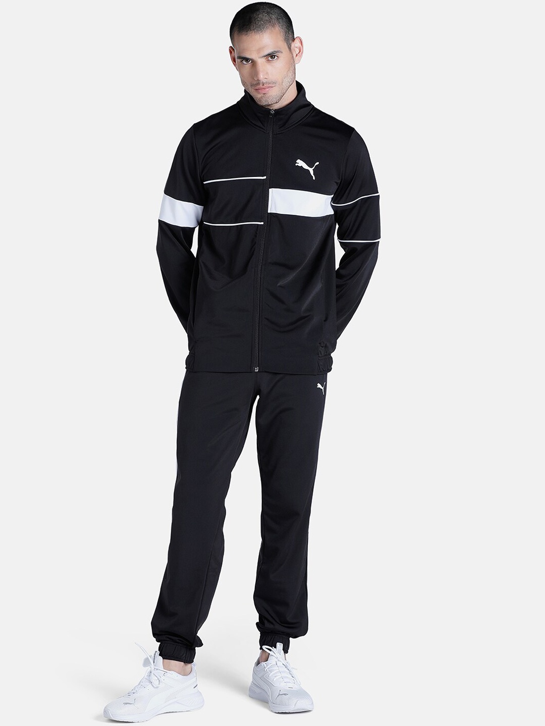 

Puma Men Black & White Mid-Rise Colourblocked Tracksuits