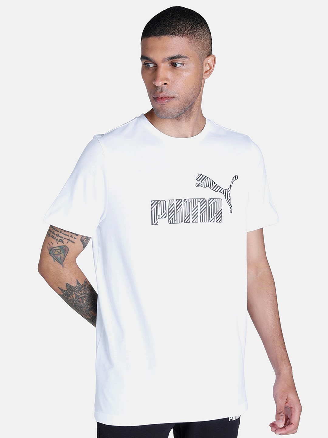 

Puma Men White & Black N1 Logo Printed Slim Fit Cotton T-shirt