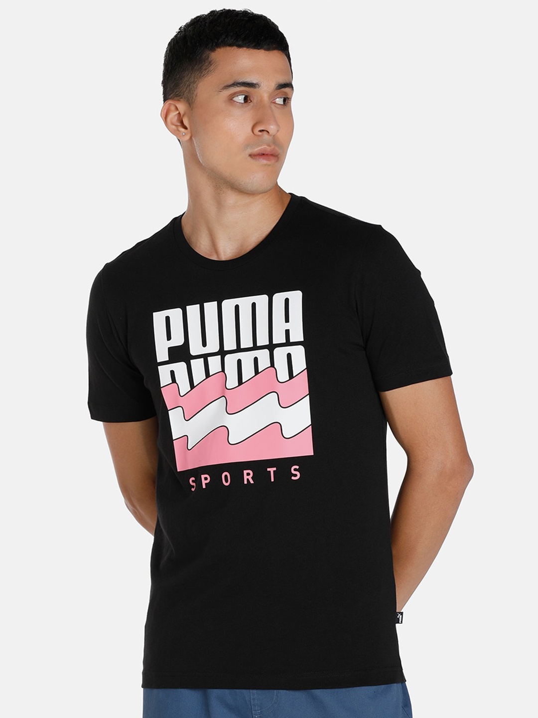 

Puma Men Black & White Summer Graphic Printed Cotton T-shirt