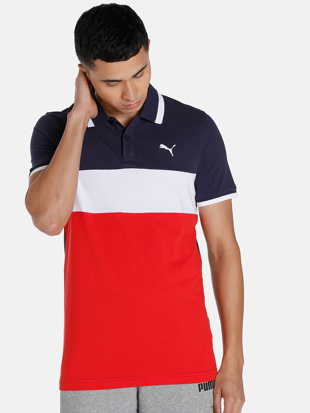 

Puma Men Red & Black Colourblocked Polo Collar Cotton T-shirt