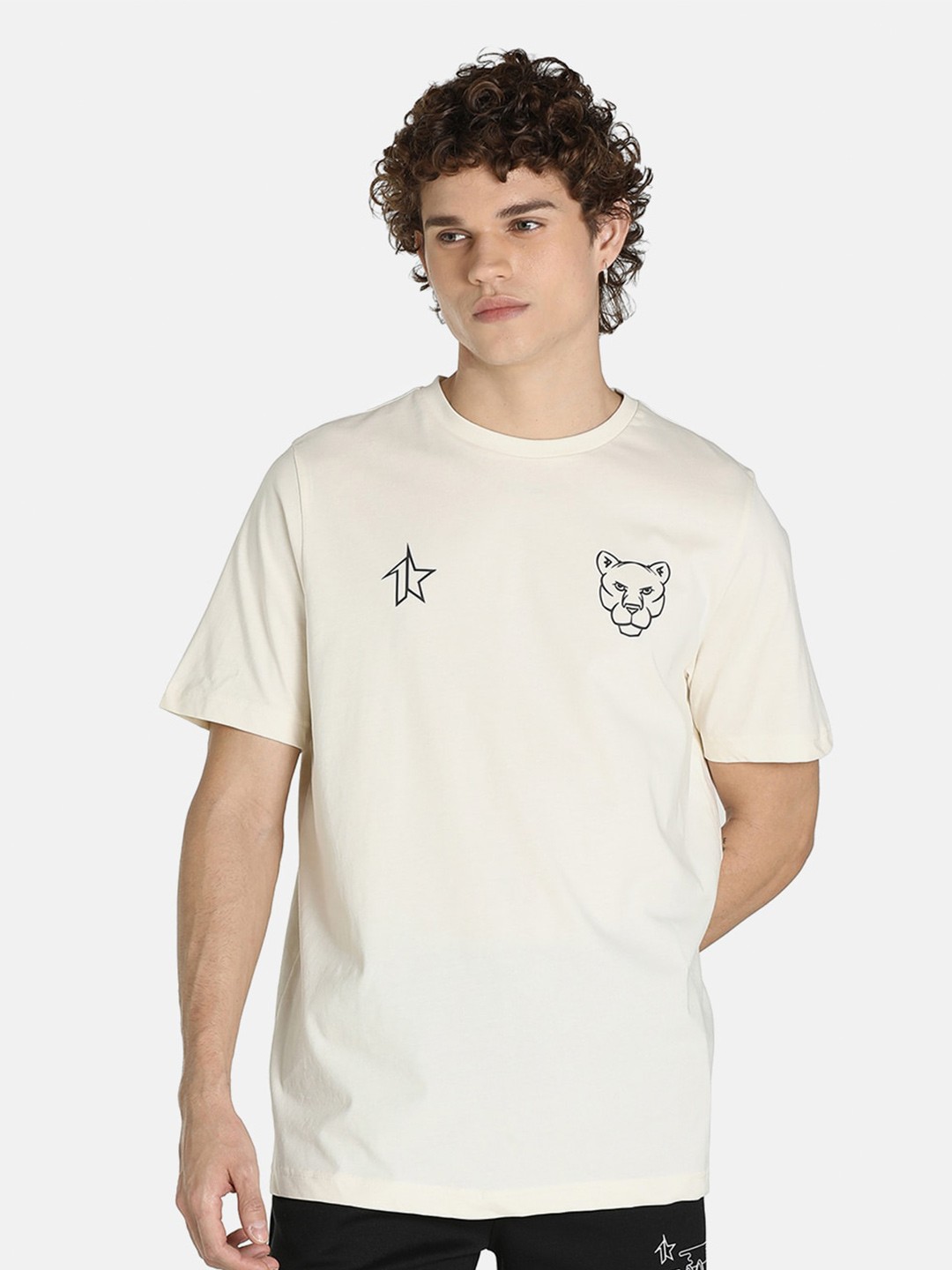 

Puma Men Cream-Coloured Puma x 1Der Kl Rahul Design Core Slim Fit T-shirt