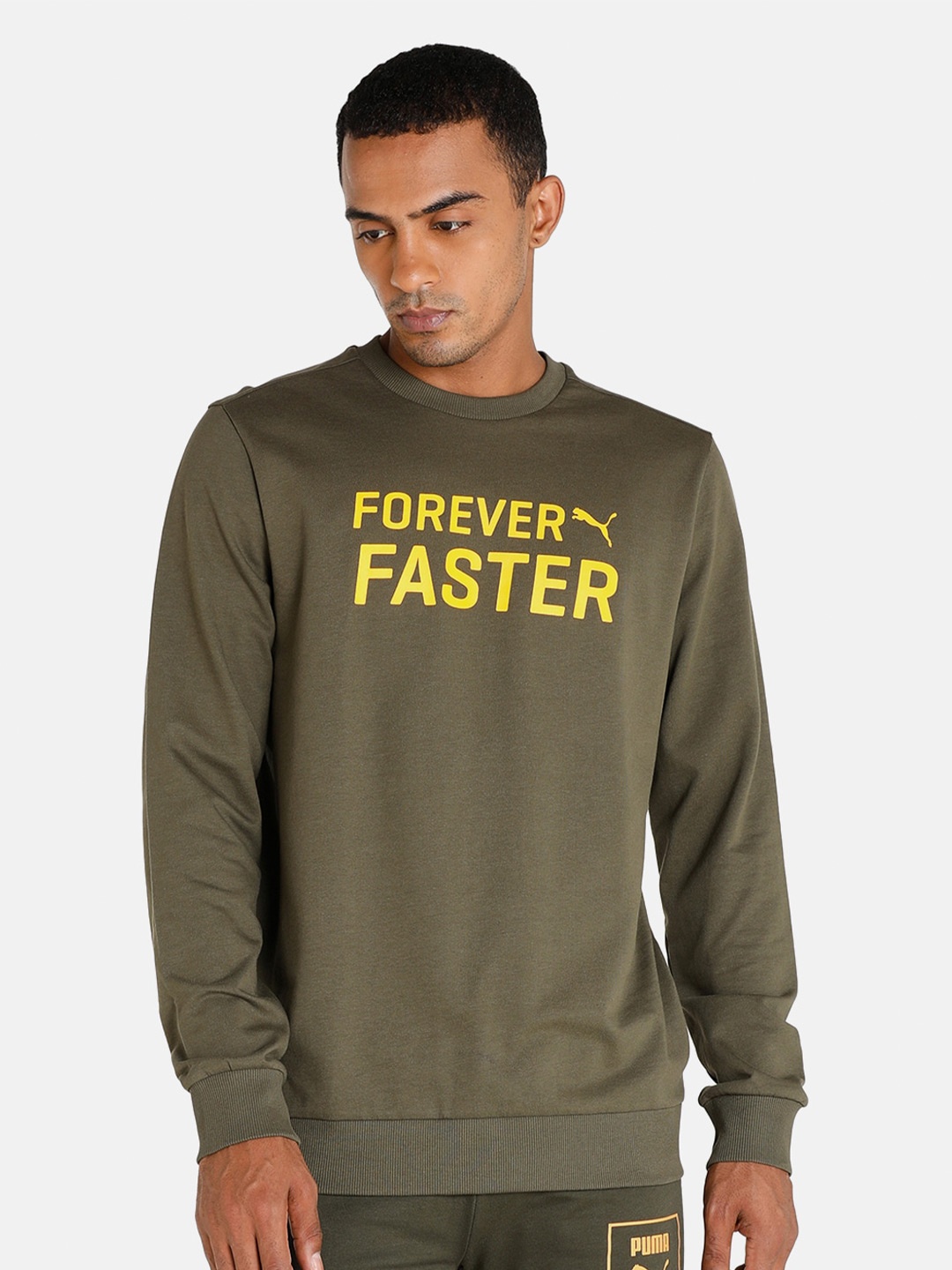 

Puma Men Green Forever Faster Crew Cotton Sweatshirt