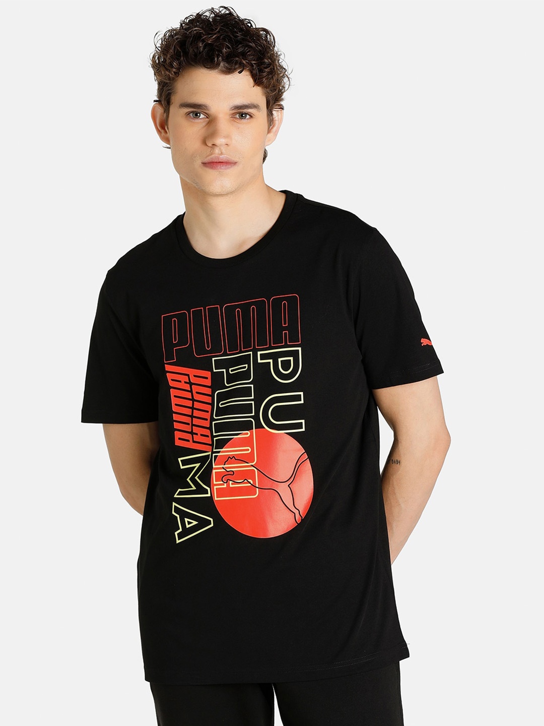 

Puma Men Regular Fit Logo Smash Typography Printed Cotton T-shirt, Black