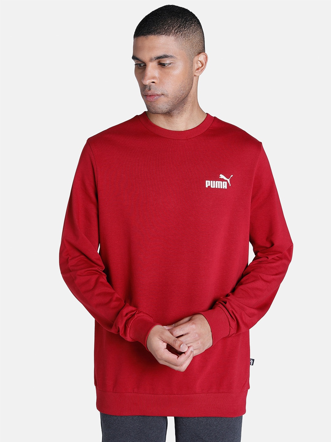 

Puma Men Regular Fit Essentials Logo Cotton Sweatshirt, Red