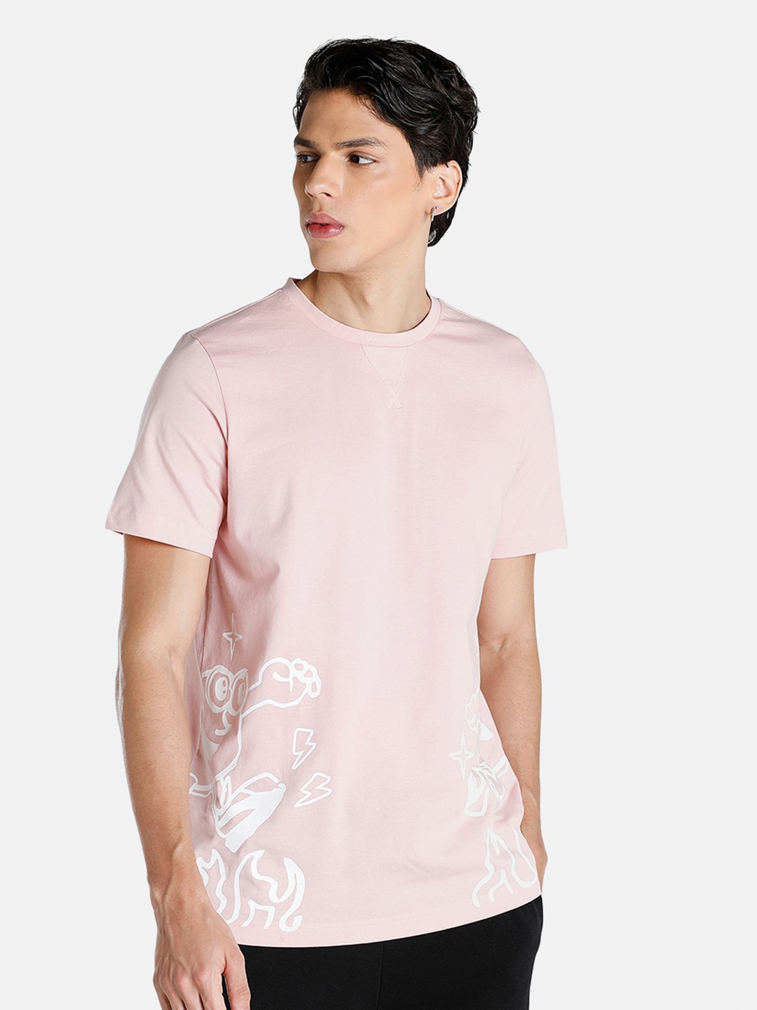 

Puma Men Pink Puma x 1Der Printed Cotton T-shirt