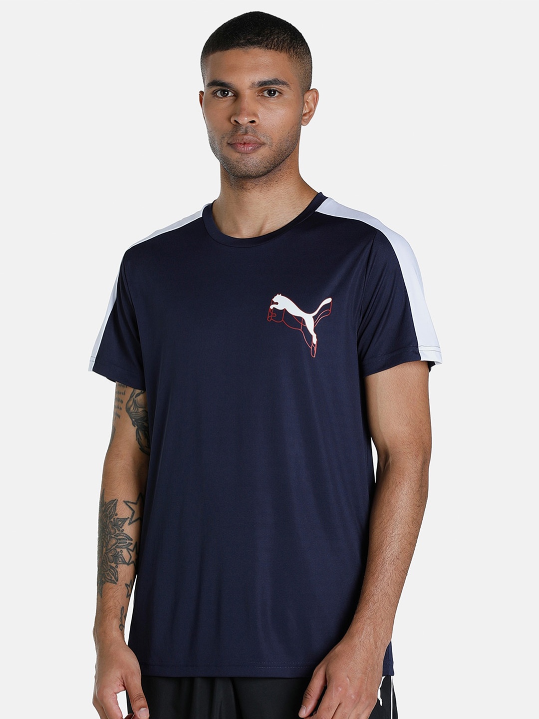 

Puma Men Navy Blue & White CR Colourblocked Slim Fit T-shirt