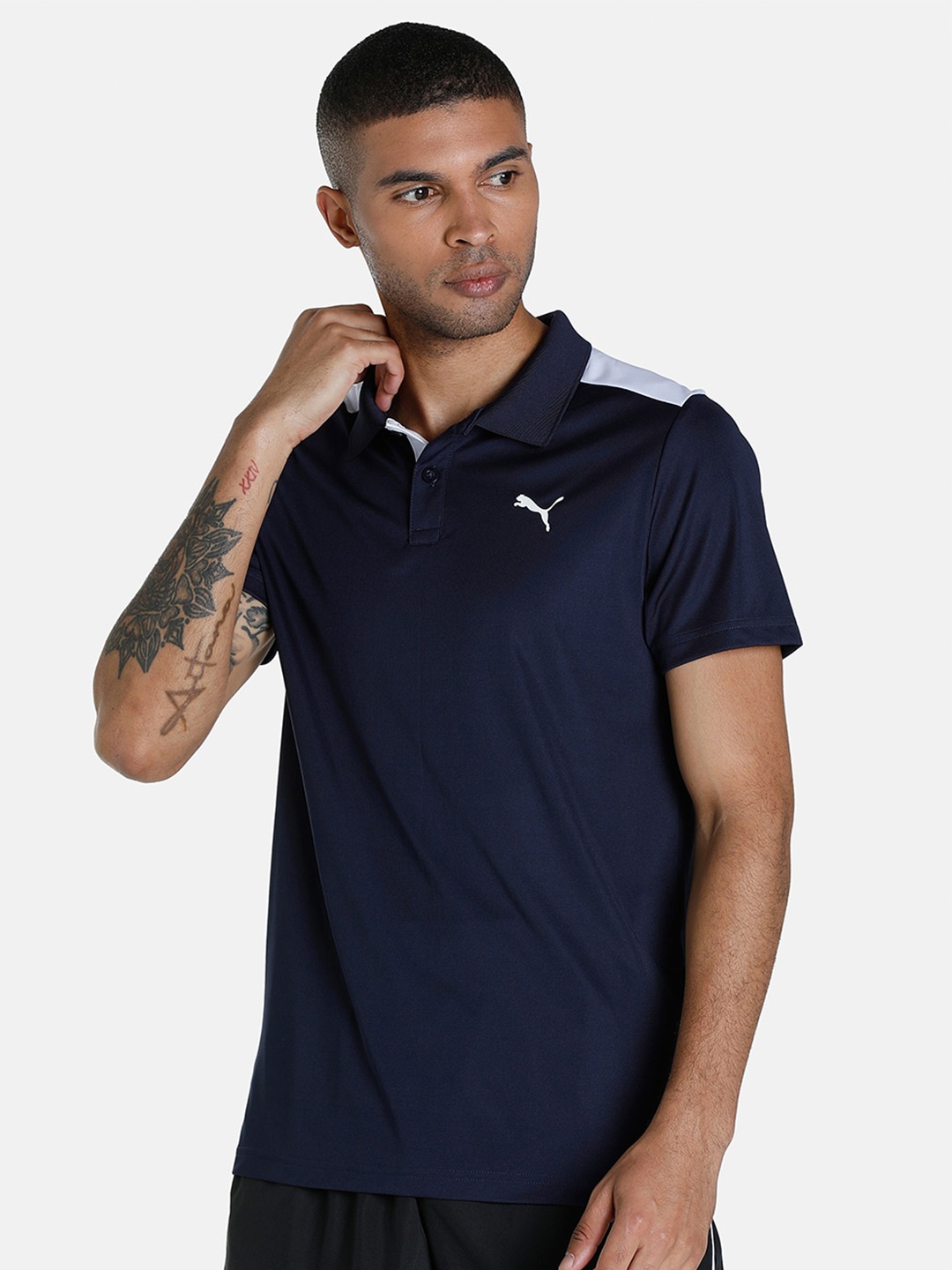 

Puma Men Colour Block Train Polo Collar Slim Fit T-shirt, Navy blue