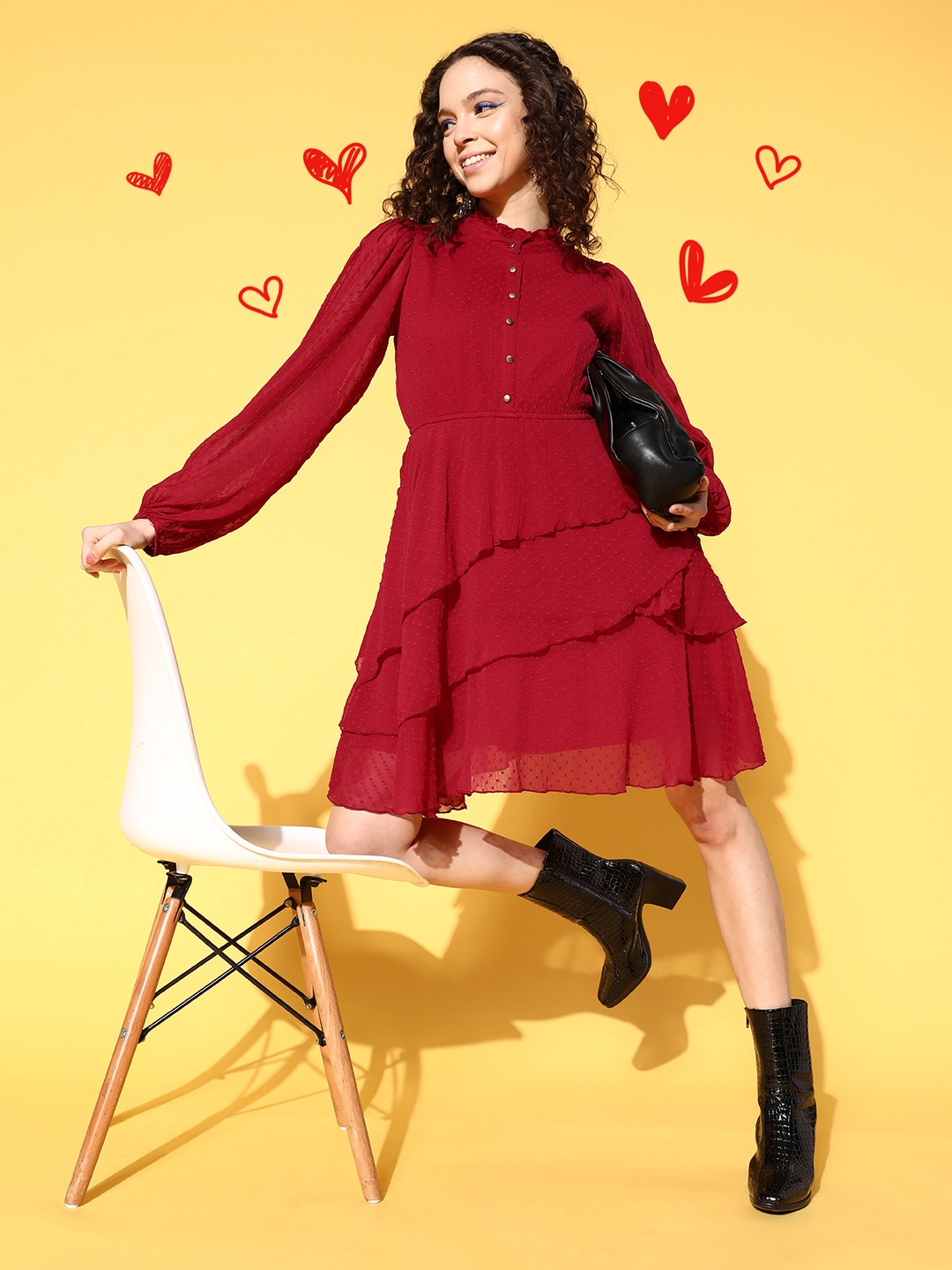 

Antheaa Red Layered Chiffon A-Line Dress