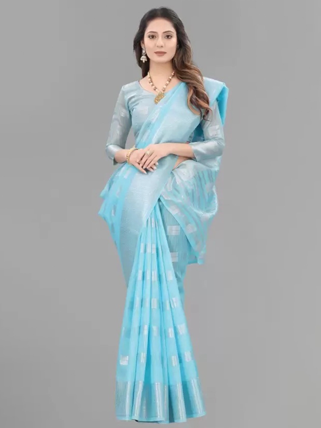 

M M Venture Blue & Silver-Toned Zari Silk Cotton Saree