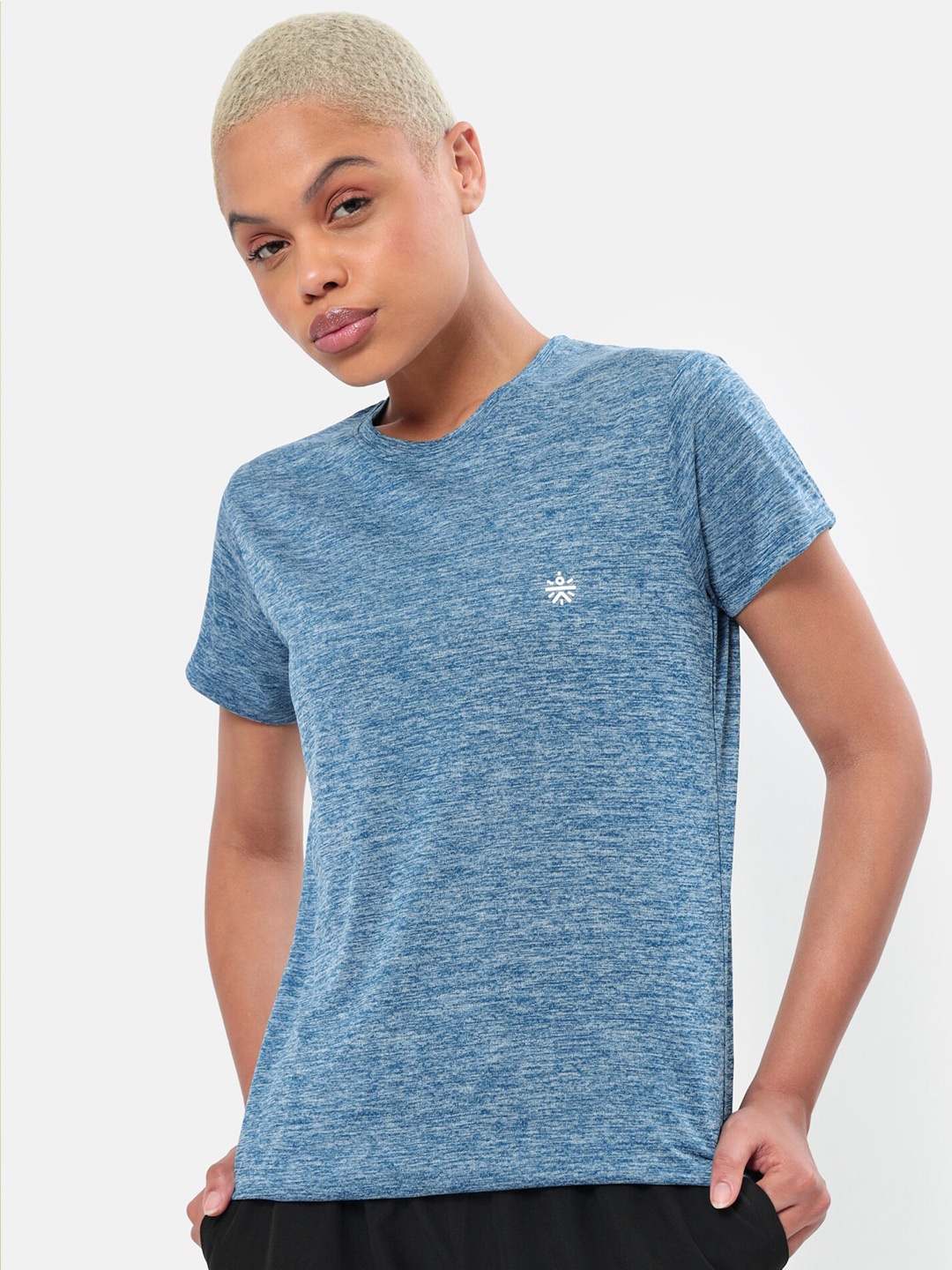 

cultsportone Women Blue Moisture Wicking T-shirt