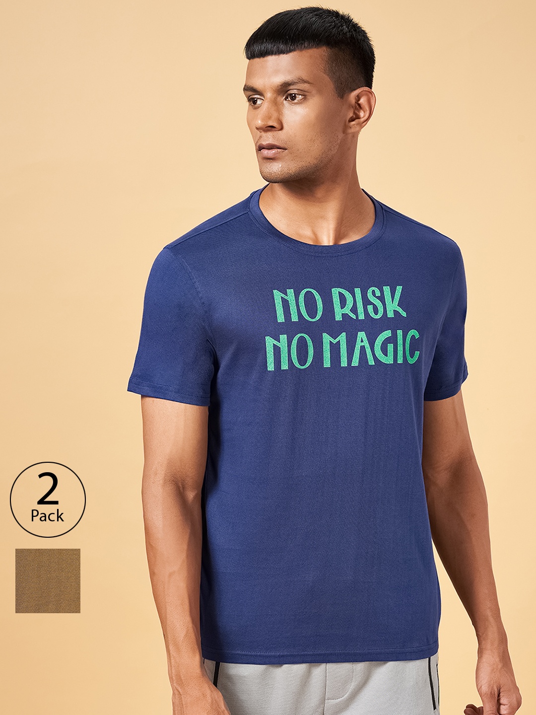 

Ajile by Pantaloons Pack of 2 Typography Printed T-shirt, Olive